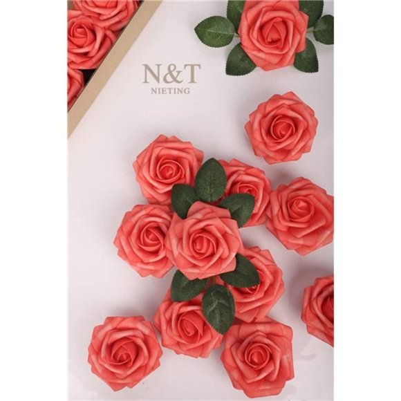 Artificial Fall Wedding Flowers 25pcs Coral Mother's Day Fake Roses w/Stem DIY - Picture 4 of 7